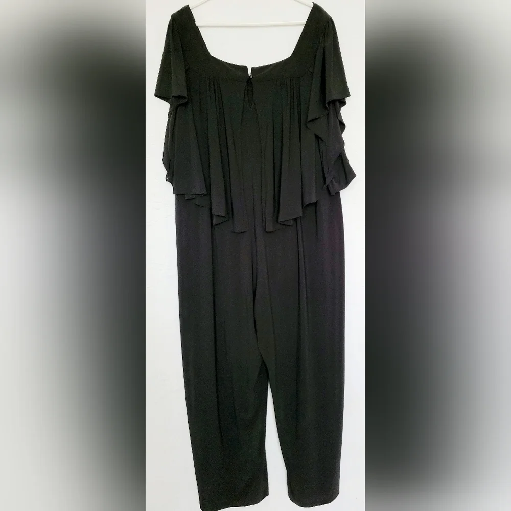Emma & Michelle Plus Size Jumpsuit Stretch Pull On Flutter Sleeves Black 3X - Picture 10 of 16